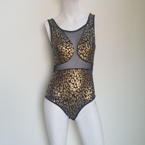 Gold and Black Leopard Print Bodysuit - Picture 5 of 7